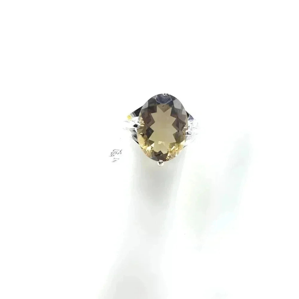 Uncas Sterling Silver .925 Large Lab Smokey Topaz Filigree Ring Size 6